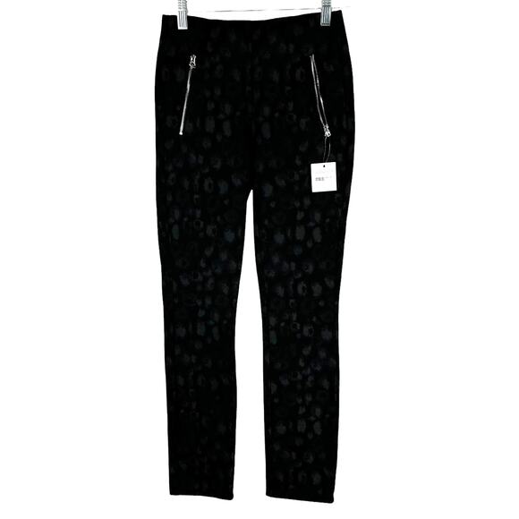 Rag & Bone NWT Simone Leopard Print Zip Pocket Black Silver Pants Size 0 Crop - Picture 2 of 11
